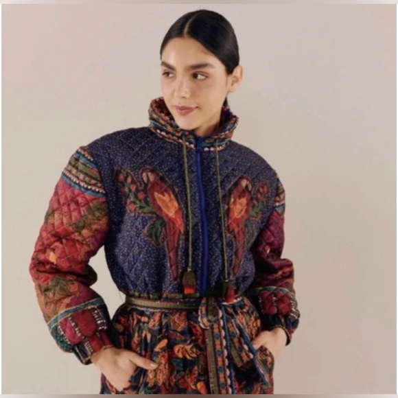 NWT Farm Rio Patchwork Midi Puffer Jacket Parrot Size Small - Picture 4 of 12